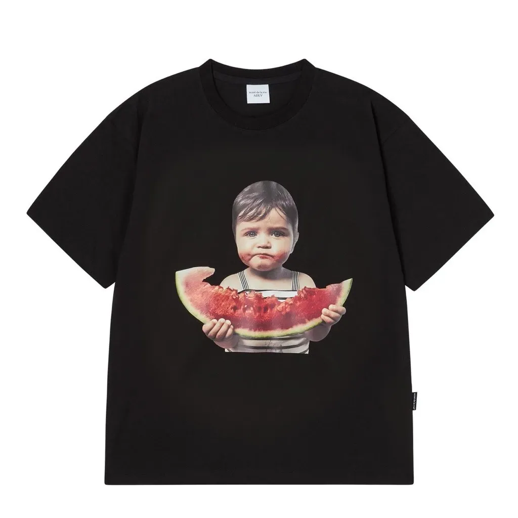 [ADLV] Baby Face Watermelon Girl Sleeve T-Shirt Black